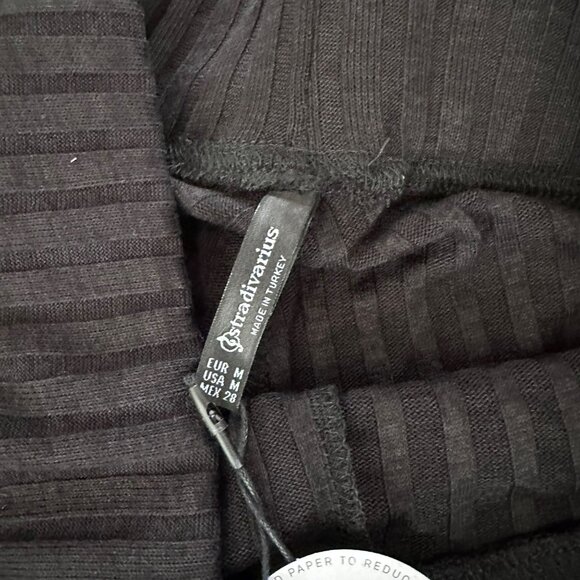 Stradivarius black striped bohemian wide leg pants women's medium - Picture 3 of 11